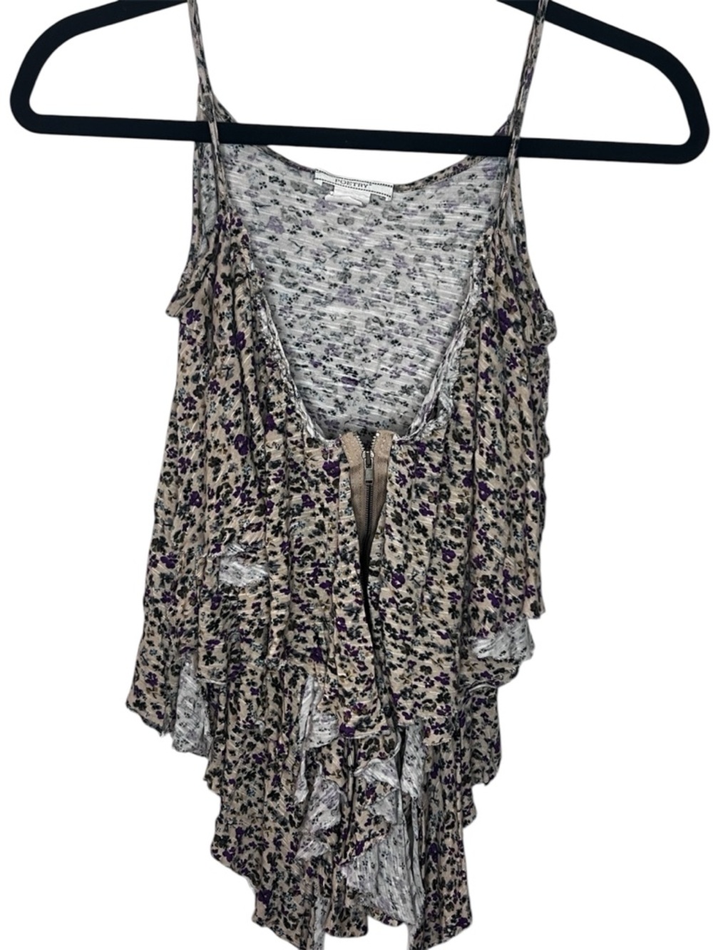 Poetry Beige Floral Ruffle Camisole with Front Zip